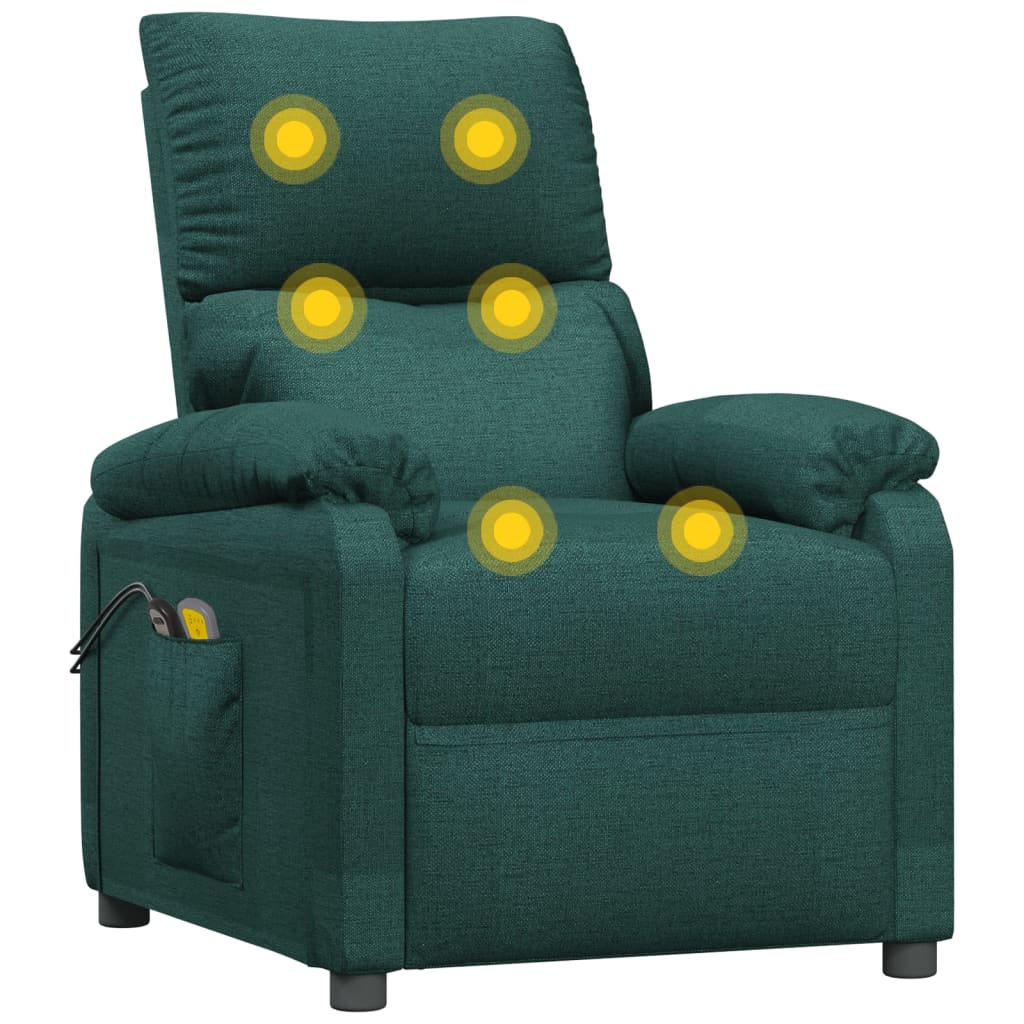 vidaXL Fotoliu de masaj electric, verde închis, material textil