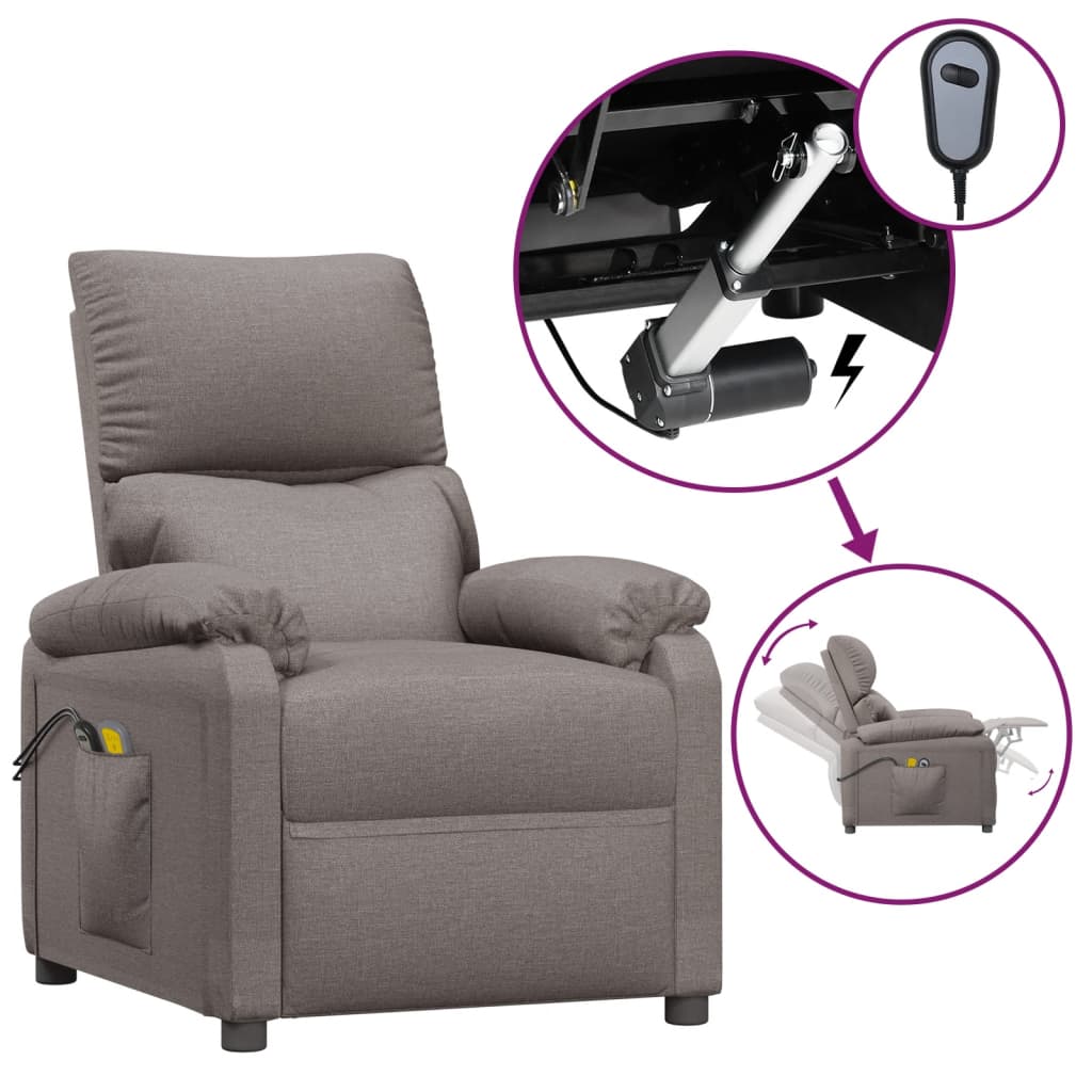 vidaXL Fotoliu de masaj electric rabatabil, gri taupe, textil vidaXL Fotoliu de masaj electric rabatabil, gri taupe, textil