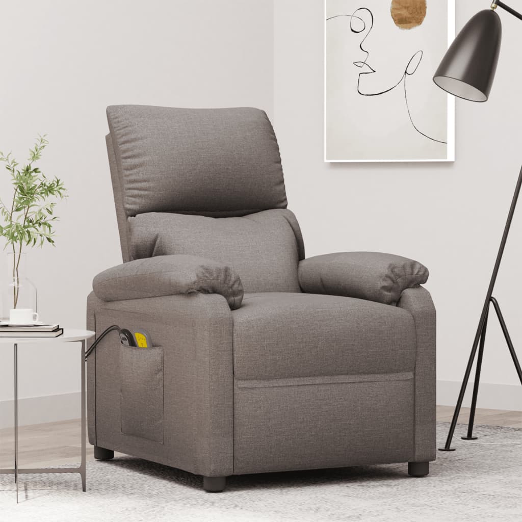 vidaXL Fotoliu de masaj electric rabatabil, gri taupe, textil vidaXL Fotoliu de masaj electric rabatabil, gri taupe, textil
