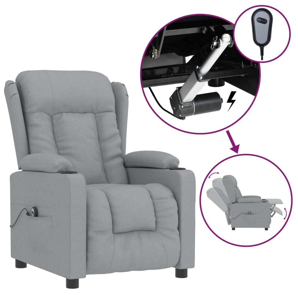 vidaXL Fotoliu rabatabil electric, gri deschis, textil