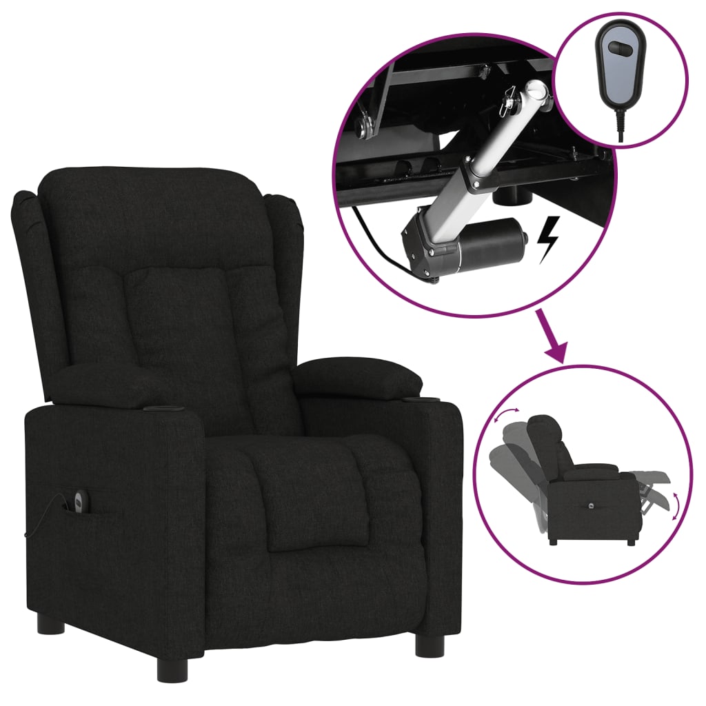 vidaXL Fotoliu rabatabil electric, negru, material textil