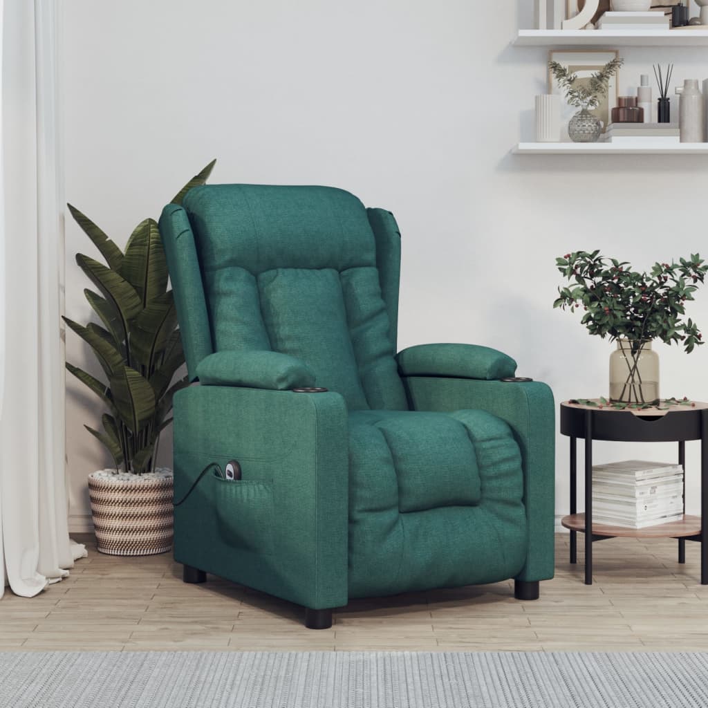 vidaXL Fotoliu rabatabil electric, verde închis, material textil