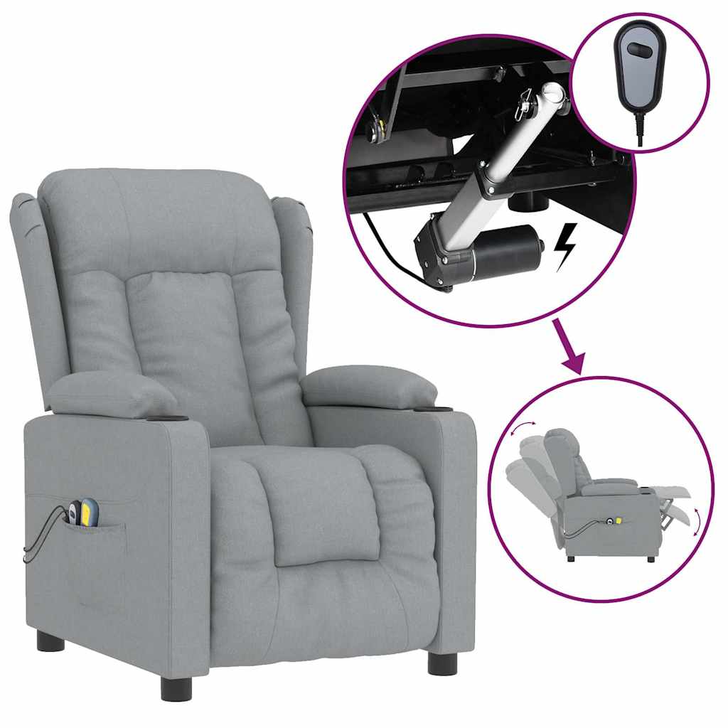 vidaXL Fotoliu de masaj electric rabatabil, gri deschis, textil