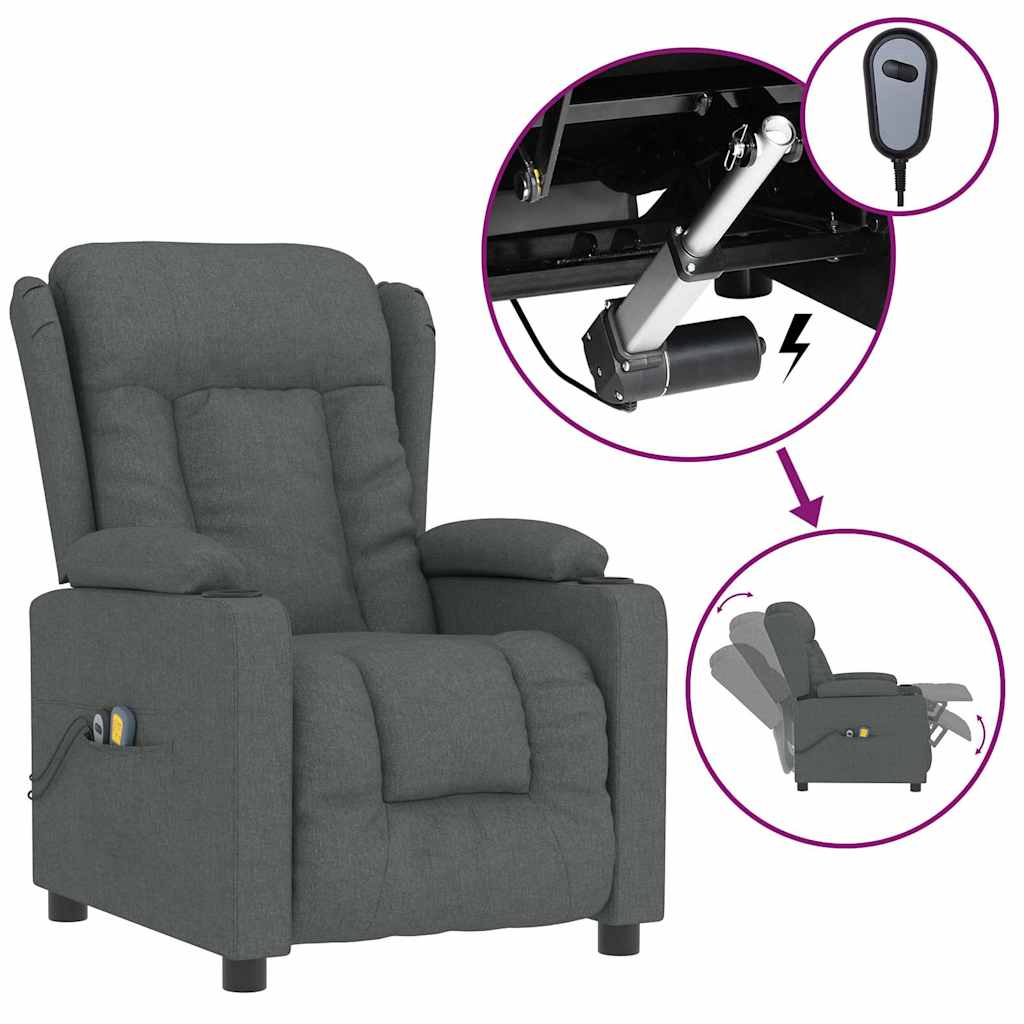 vidaXL Fotoliu de masaj electric rabatabil, gri închis, textil