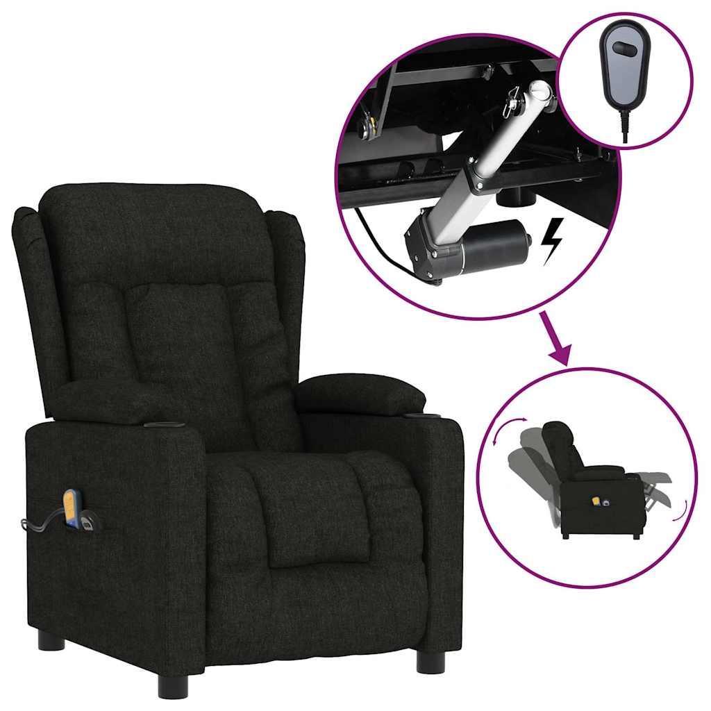 vidaXL Fotoliu de masaj electric rabatabil, negru, textil vidaXL Fotoliu de masaj electric rabatabil, negru, textil