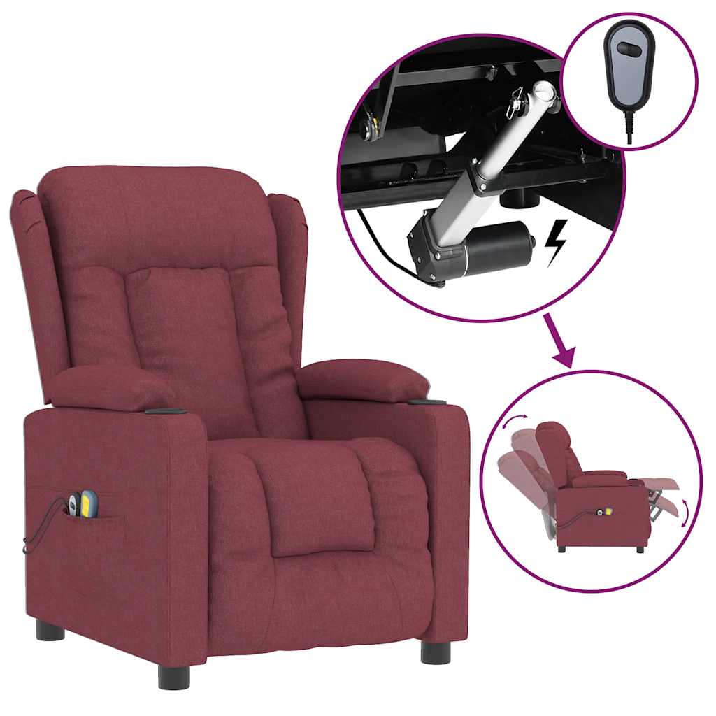 vidaXL Fotoliu de masaj electric rabatabil, roșu vin, textil vidaXL Fotoliu de masaj electric rabatabil, roșu vin, textil