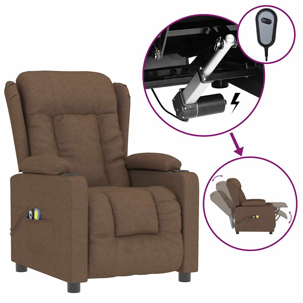 vidaXL Fotoliu de masaj electric, maro, material textil vidaXL Fotoliu de masaj electric, maro, material textil