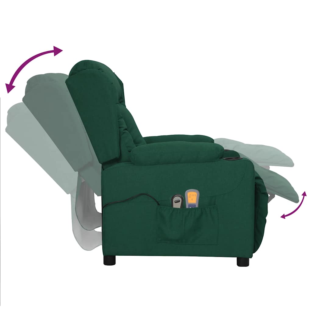 vidaXL Fotoliu de masaj electric, verde închis, material textil vidaXL Fotoliu de masaj electric, verde închis, material textil