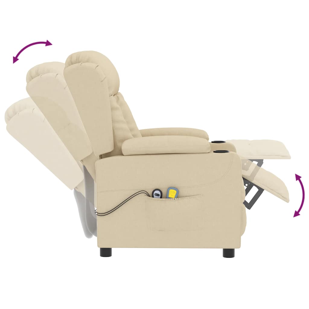 vidaXL Fotoliu de masaj electric rabatabil, crem, textil
