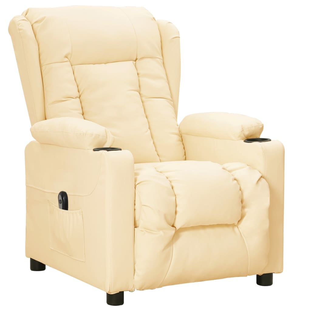 vidaXL Fotoliu rabatabil electric, crem, piele ecologică