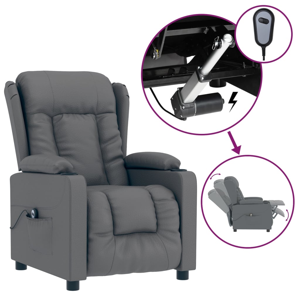 vidaXL Fotoliu rabatabil electric, gri, piele ecologică