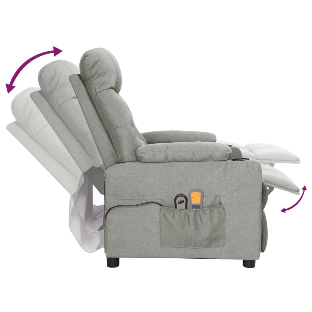 vidaXL Fotoliu de masaj electric rabatabil, gri deschis, textil vidaXL Fotoliu de masaj electric rabatabil, gri deschis, textil