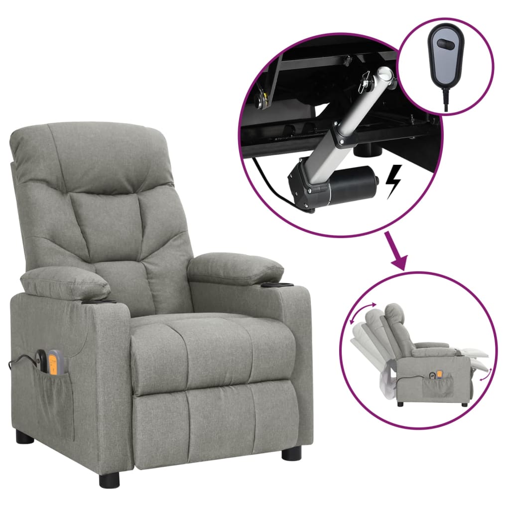 vidaXL Fotoliu de masaj electric rabatabil, gri deschis, textil vidaXL Fotoliu de masaj electric rabatabil, gri deschis, textil