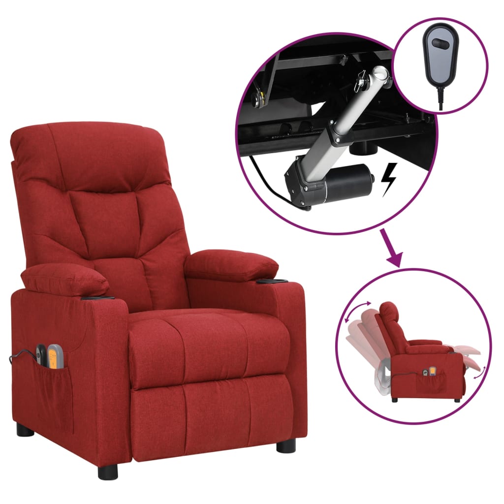 vidaXL Fotoliu de masaj electric rabatabil, roșu vin, textil vidaXL Fotoliu de masaj electric rabatabil, roșu vin, textil