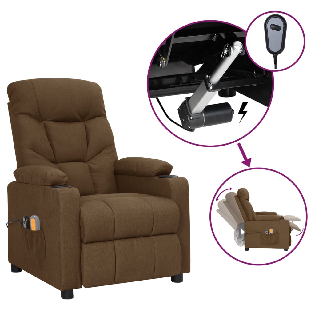 vidaXL Fotoliu de masaj electric, maro, material textil vidaXL Fotoliu de masaj electric, maro, material textil