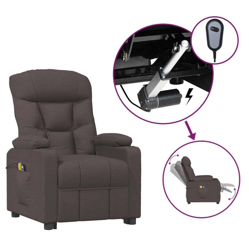 vidaXL Fotoliu de masaj electric, maro închis, material textil vidaXL Fotoliu de masaj electric, maro închis, material textil