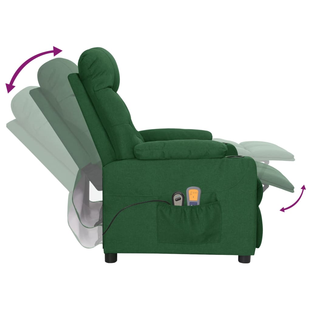 vidaXL Fotoliu de masaj electric, verde închis, material textil vidaXL Fotoliu de masaj electric, verde închis, material textil