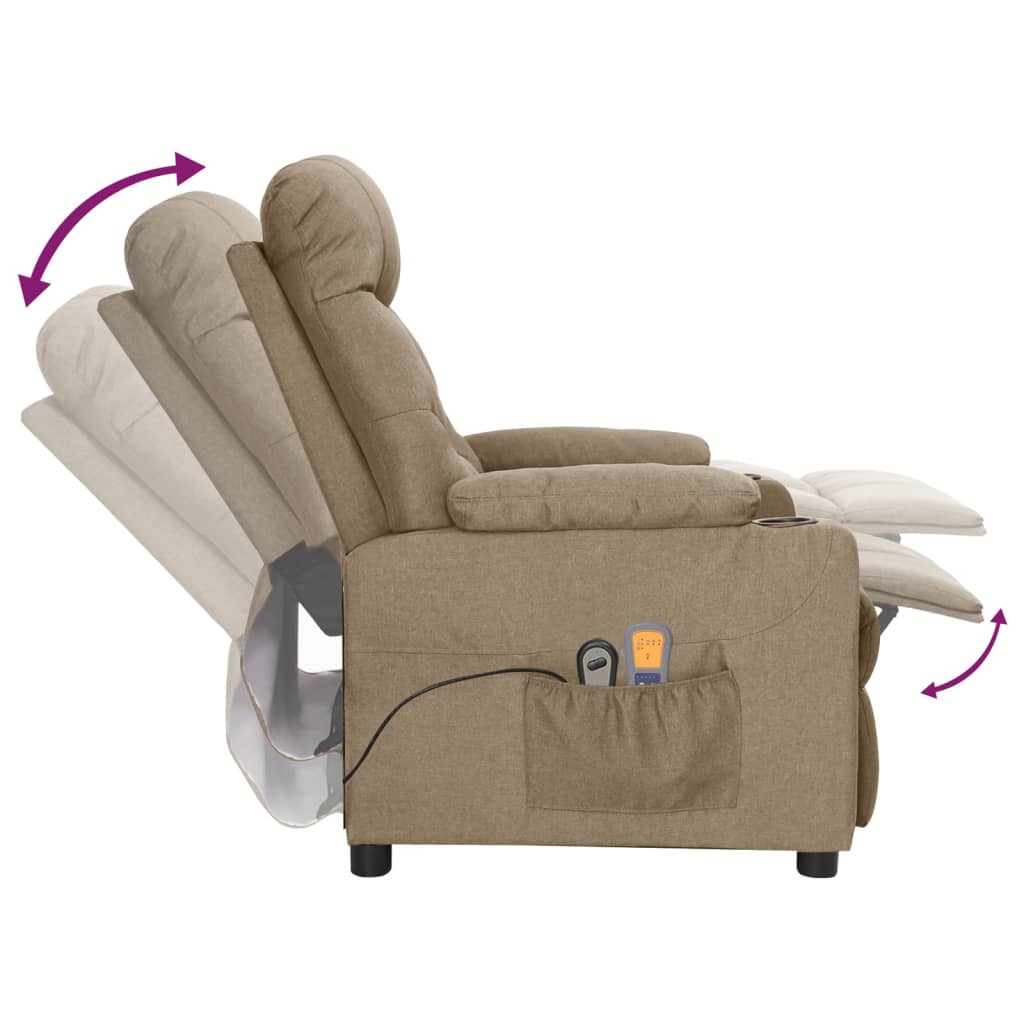 vidaXL Fotoliu de masaj electric rabatabil, gri taupe, textil vidaXL Fotoliu de masaj electric rabatabil, gri taupe, textil