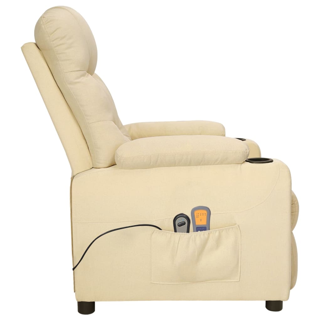 vidaXL Fotoliu de masaj electric rabatabil, crem, textil vidaXL Fotoliu de masaj electric rabatabil, crem, textil