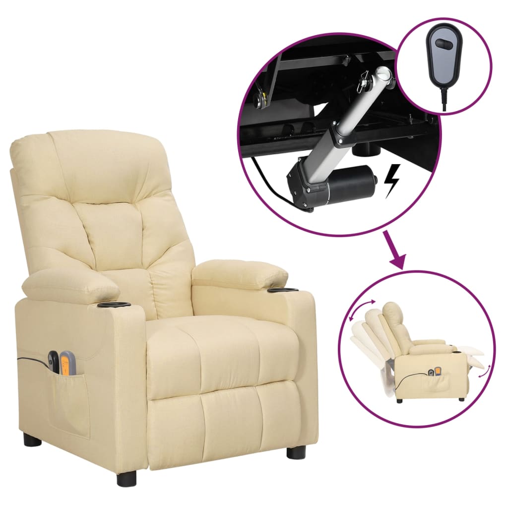 vidaXL Fotoliu de masaj electric rabatabil, crem, textil vidaXL Fotoliu de masaj electric rabatabil, crem, textil