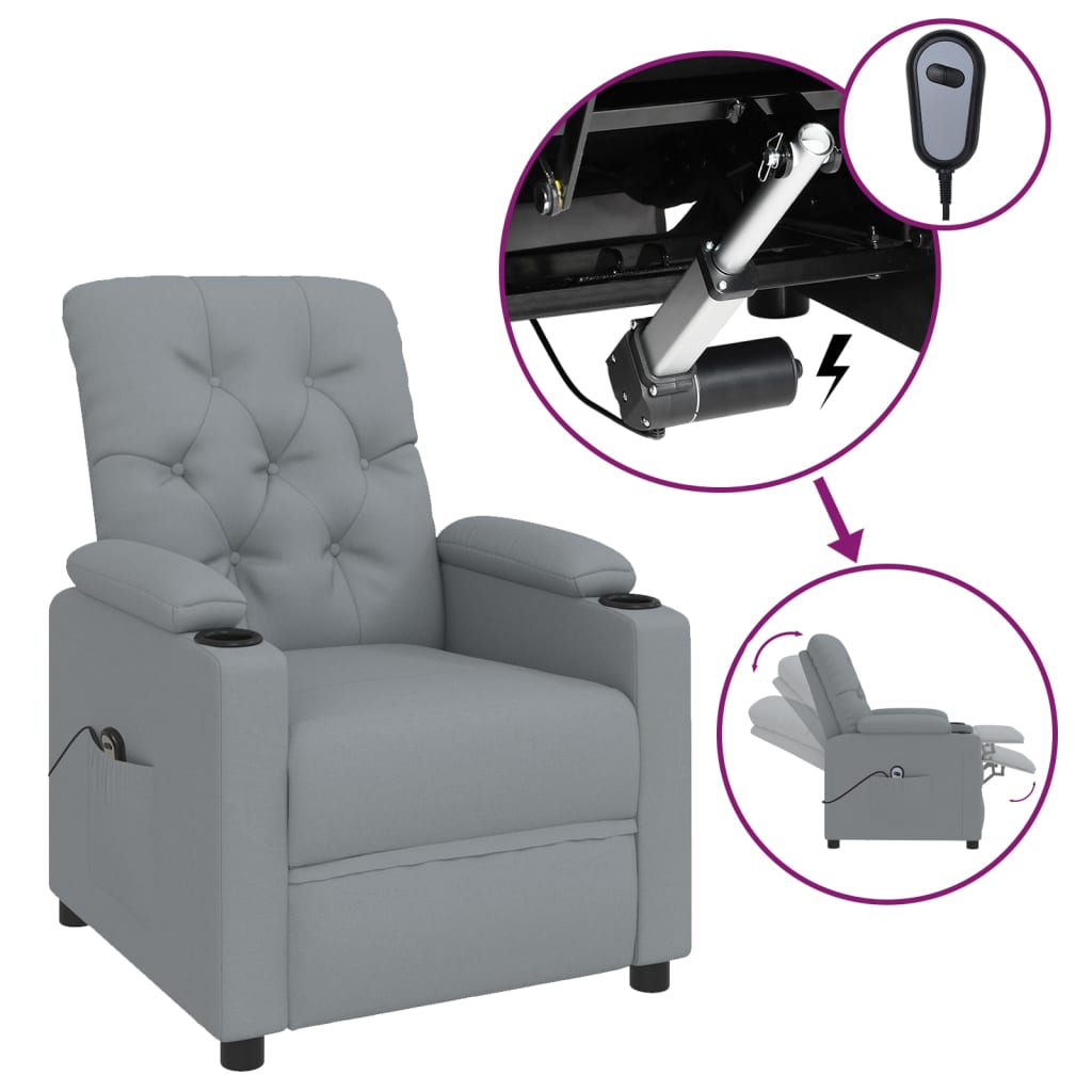 vidaXL Fotoliu rabatabil electric, gri deschis, textil