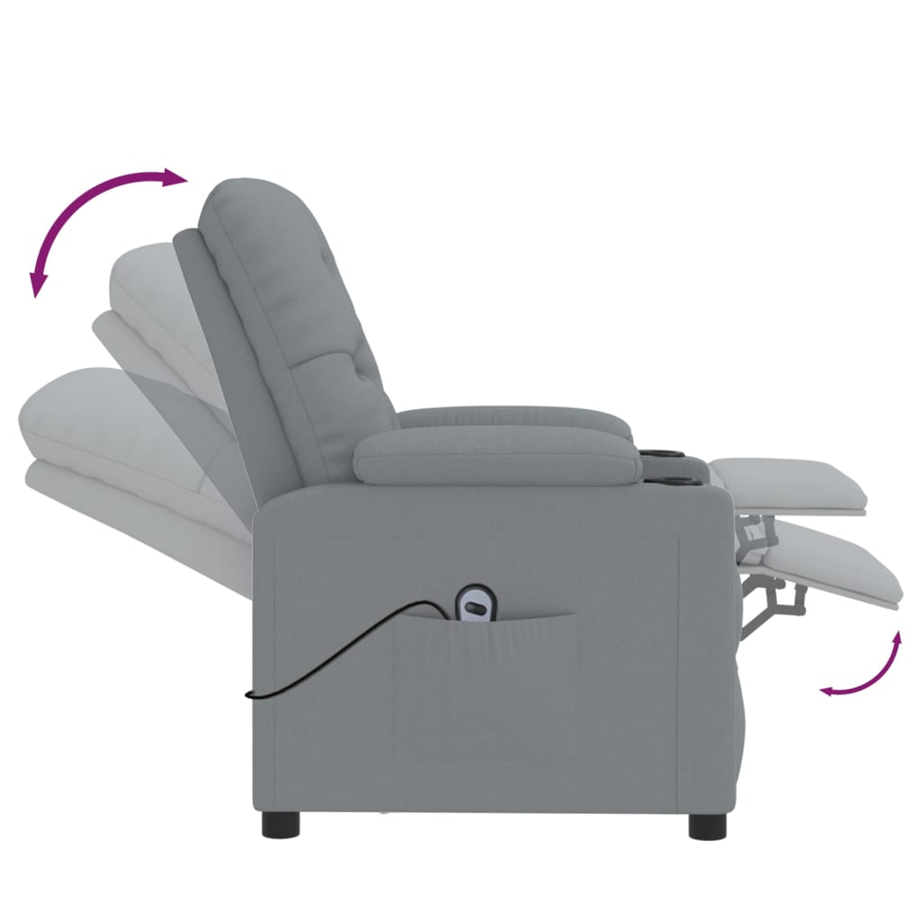 vidaXL Fotoliu rabatabil electric, gri deschis, textil