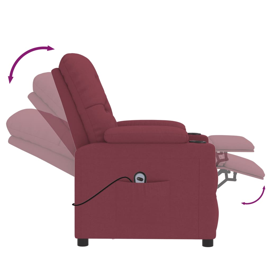 vidaXL Fotoliu rabatabil electric, roșu vin, material textil
