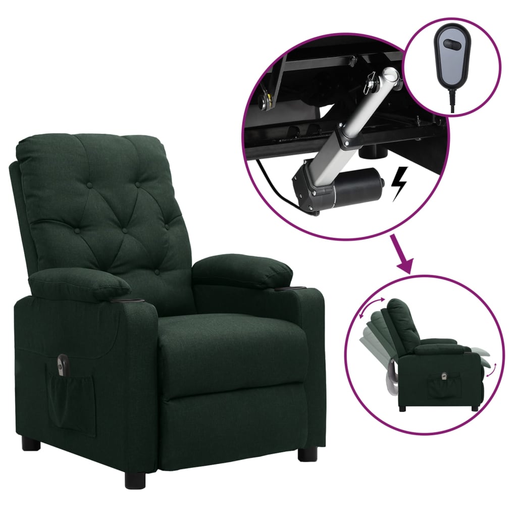 vidaXL Fotoliu rabatabil electric, verde închis, material textil vidaXL Fotoliu rabatabil electric, verde închis, material textil