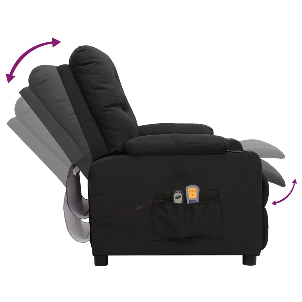 vidaXL Fotoliu de masaj electric rabatabil, negru, textil vidaXL Fotoliu de masaj electric rabatabil, negru, textil