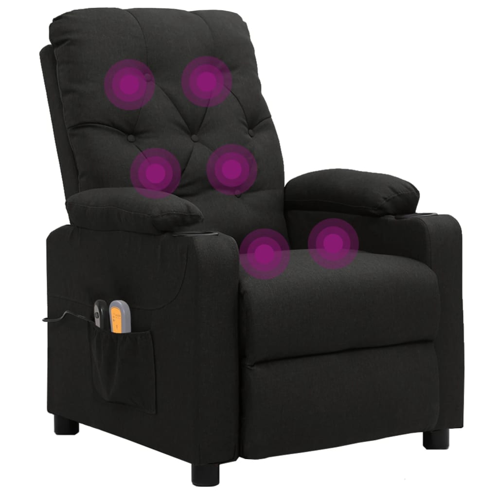 vidaXL Fotoliu de masaj electric rabatabil, negru, textil vidaXL Fotoliu de masaj electric rabatabil, negru, textil