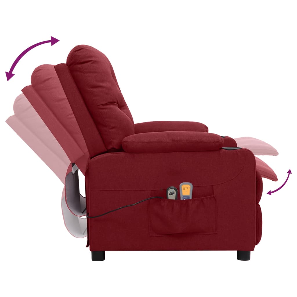 vidaXL Fotoliu de masaj electric rabatabil, roșu vin, textil vidaXL Fotoliu de masaj electric rabatabil, roșu vin, textil