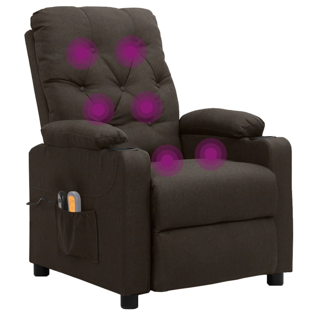 vidaXL Fotoliu de masaj electric, maro închis, material textil vidaXL Fotoliu de masaj electric, maro închis, material textil