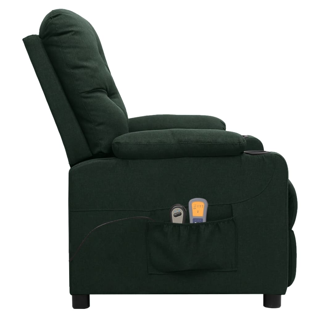 vidaXL Fotoliu de masaj electric, verde închis, material textil vidaXL Fotoliu de masaj electric, verde închis, material textil