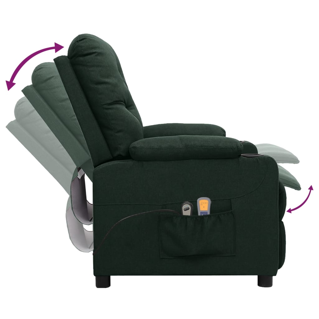 vidaXL Fotoliu de masaj electric, verde închis, material textil vidaXL Fotoliu de masaj electric, verde închis, material textil