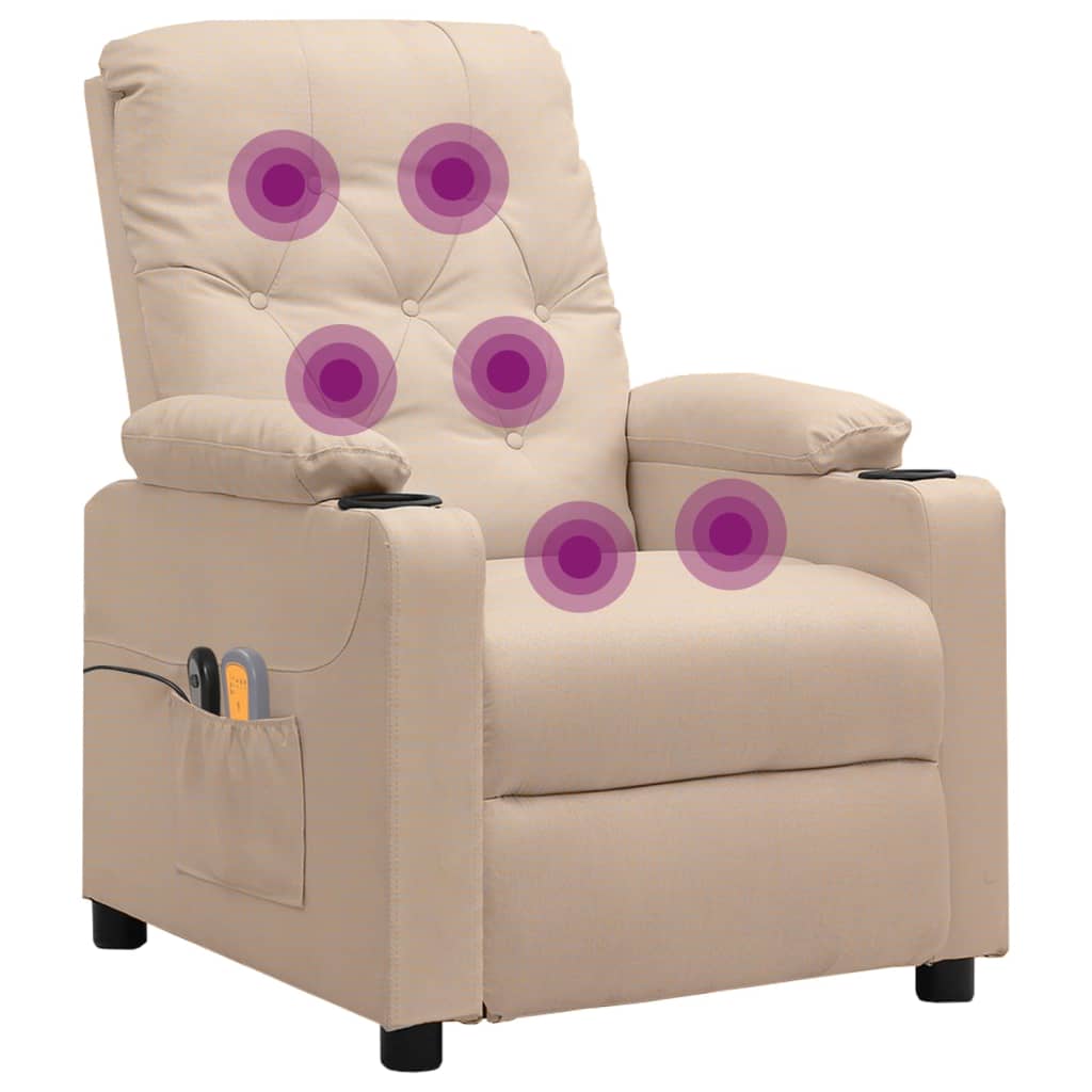 vidaXL Fotoliu de masaj electric rabatabil, crem, textil vidaXL Fotoliu de masaj electric rabatabil, crem, textil