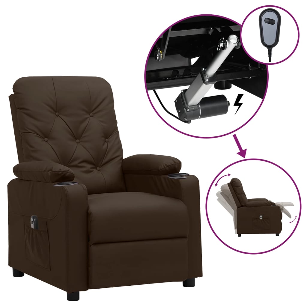 vidaXL Fotoliu rabatabil electric, maro, piele ecologică