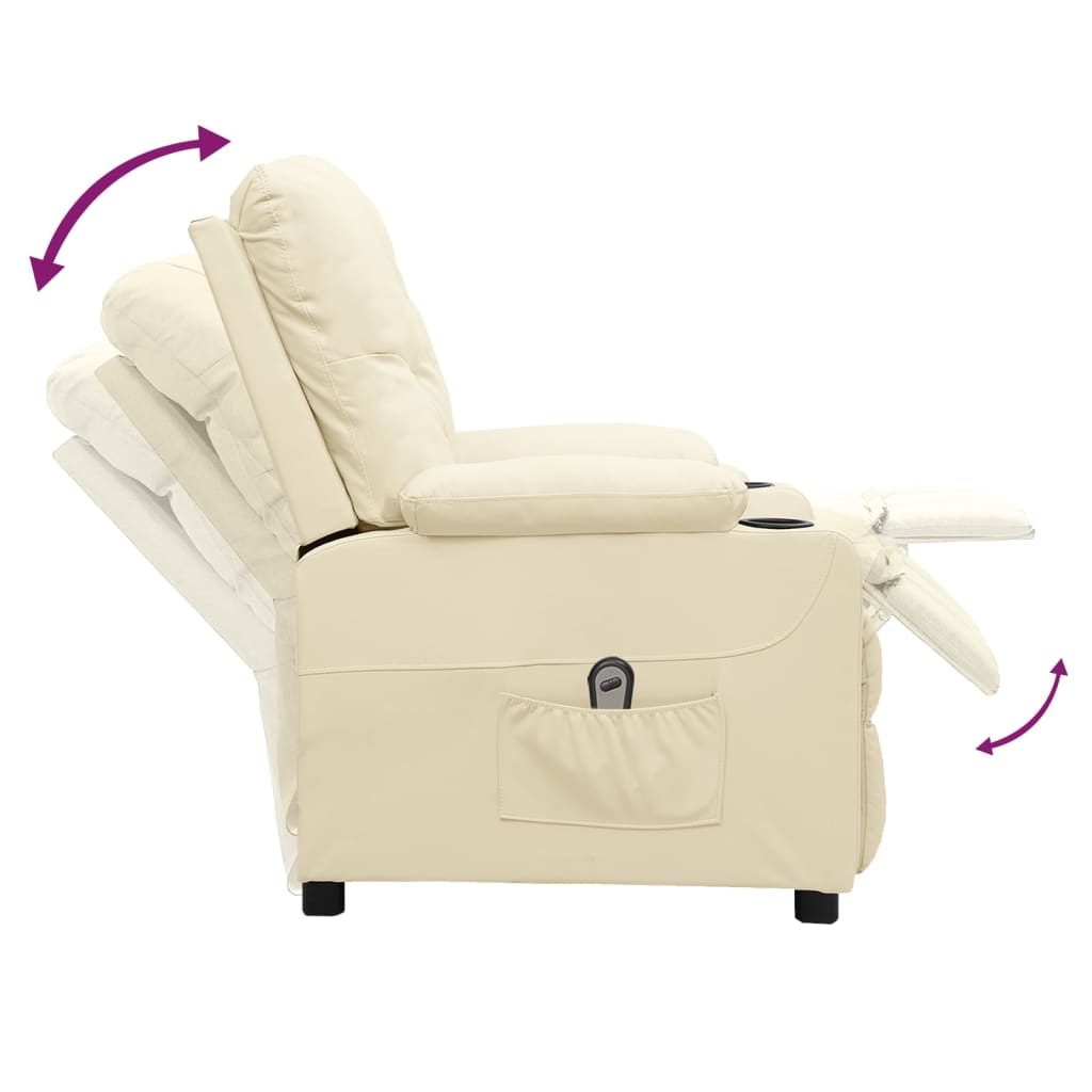 vidaXL Fotoliu rabatabil electric, crem, piele ecologică