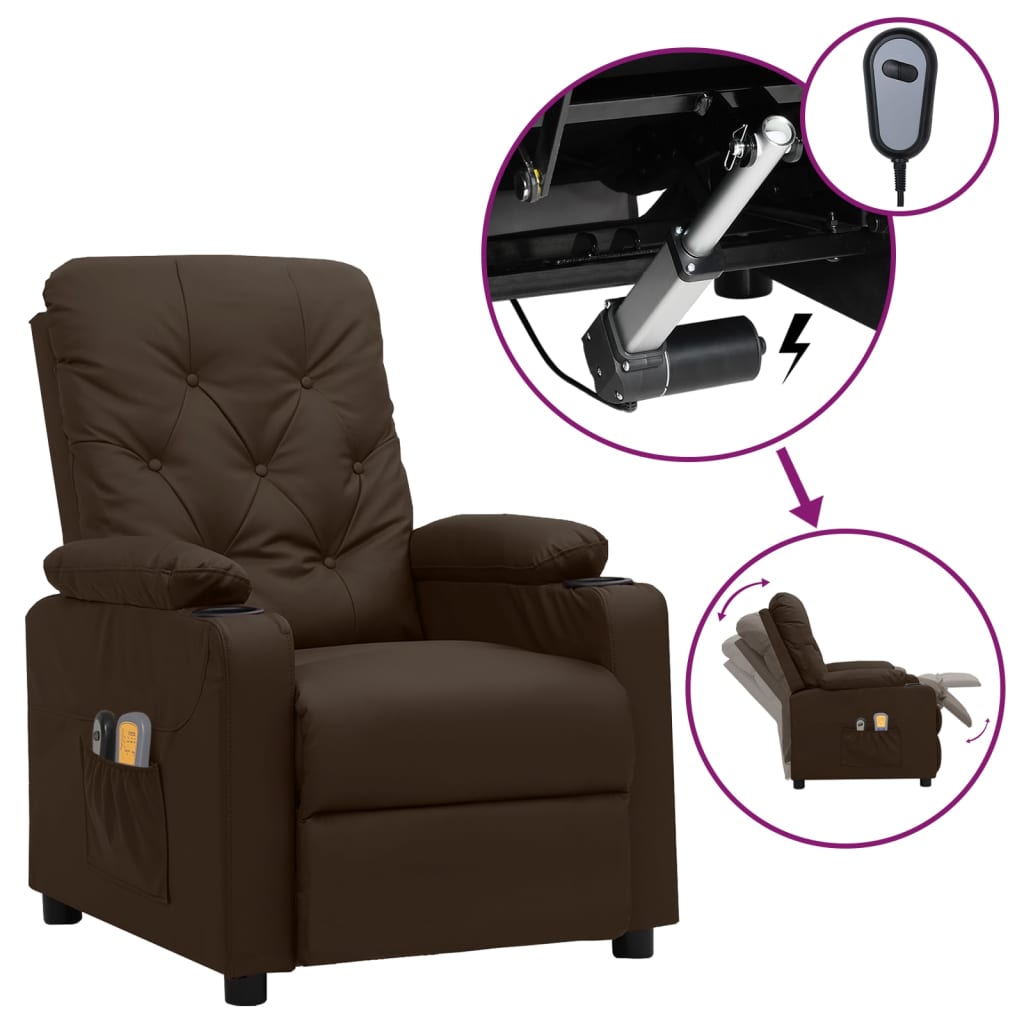 vidaXL Fotoliu de masaj electric, maro, piele ecologică vidaXL Fotoliu de masaj electric, maro, piele ecologică