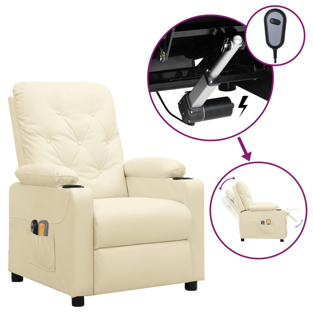 vidaXL Fotoliu de masaj electric, crem, piele ecologică vidaXL Fotoliu de masaj electric, crem, piele ecologică
