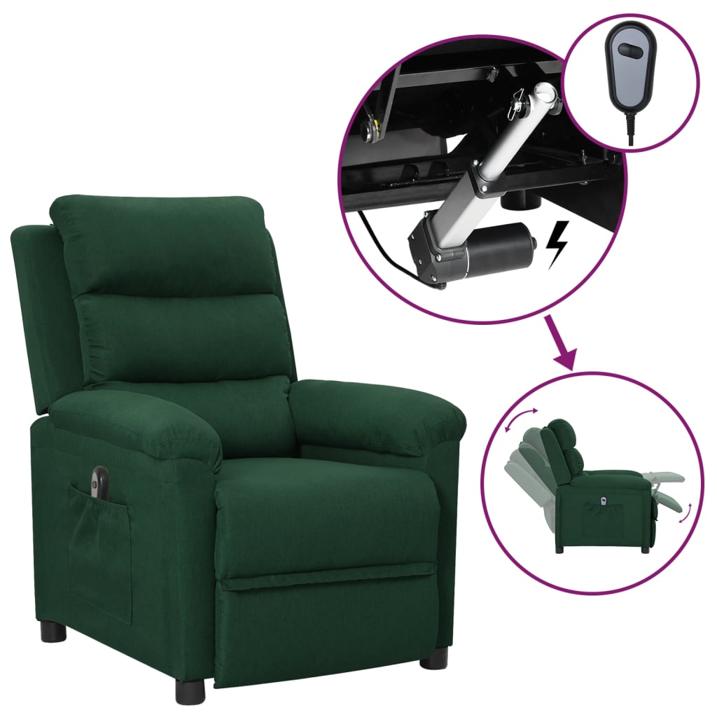 vidaXL Fotoliu rabatabil electric, verde închis, material textil vidaXL Fotoliu rabatabil electric, verde închis, material textil
