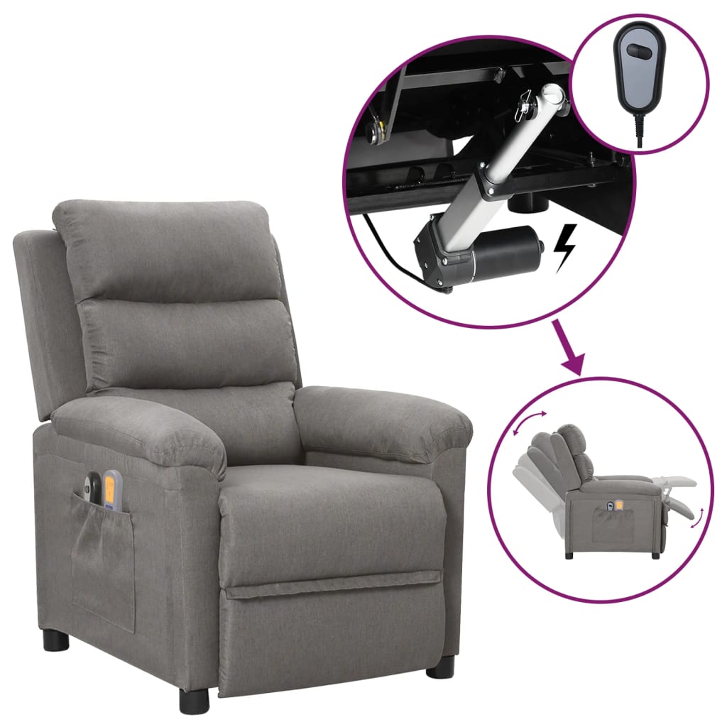 vidaXL Fotoliu de masaj electric rabatabil, gri deschis, textil vidaXL Fotoliu de masaj electric rabatabil, gri deschis, textil