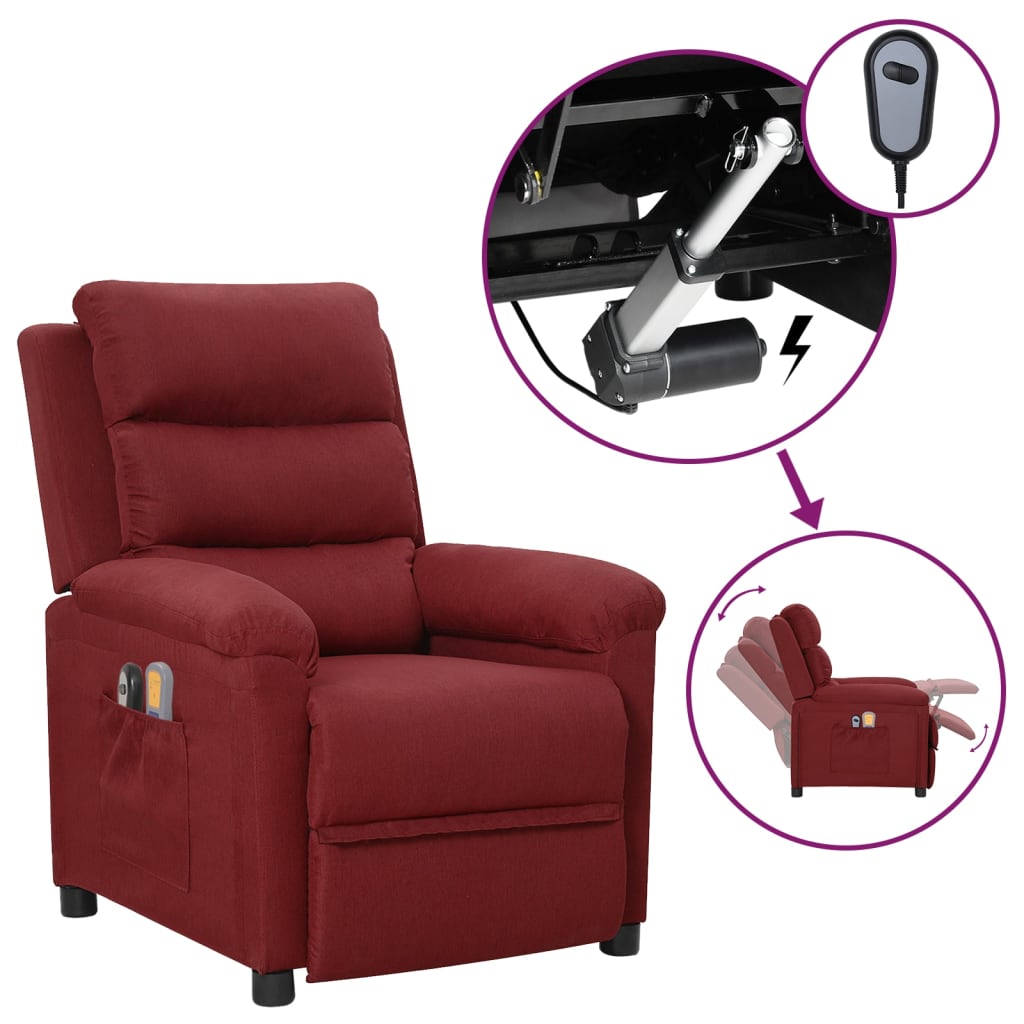 vidaXL Fotoliu de masaj electric rabatabil, roșu vin, textil vidaXL Fotoliu de masaj electric rabatabil, roșu vin, textil
