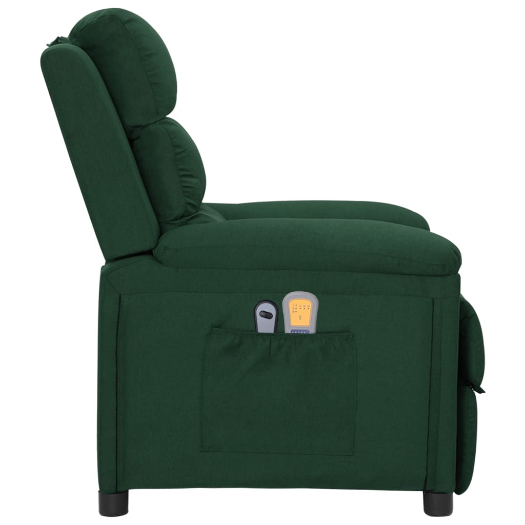 vidaXL Fotoliu de masaj electric, verde închis, material textil
