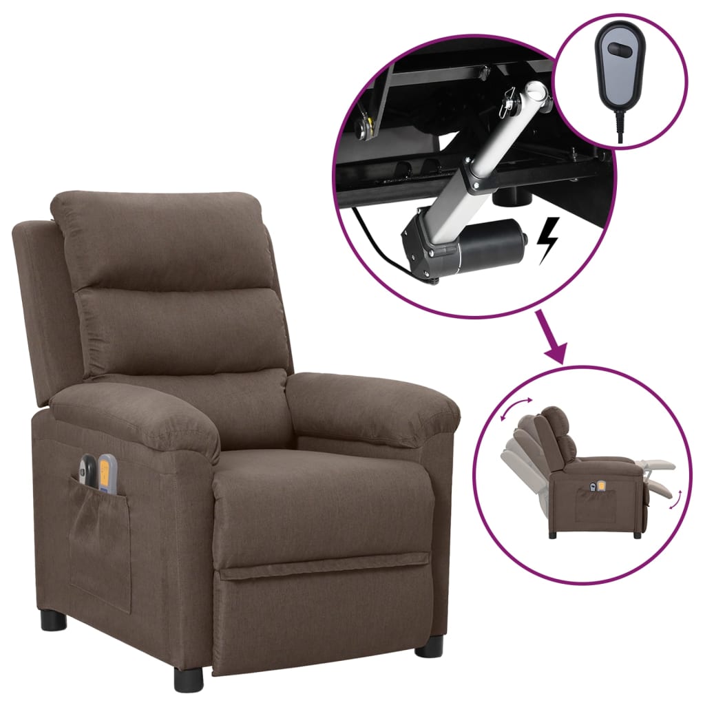 vidaXL Fotoliu de masaj electric rabatabil, gri taupe, textil vidaXL Fotoliu de masaj electric rabatabil, gri taupe, textil