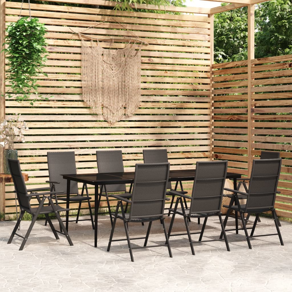 vidaXL Set mobilier de grădină, 9 piese, negru vidaXL Set mobilier de grădină, 9 piese, negru