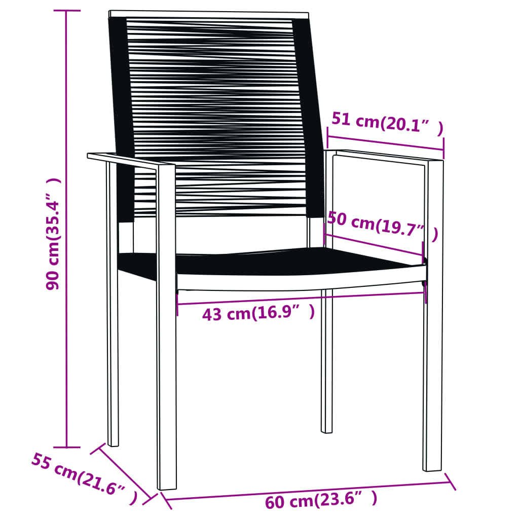 vidaXL Set mobilier de grădină, 9 piese, negru