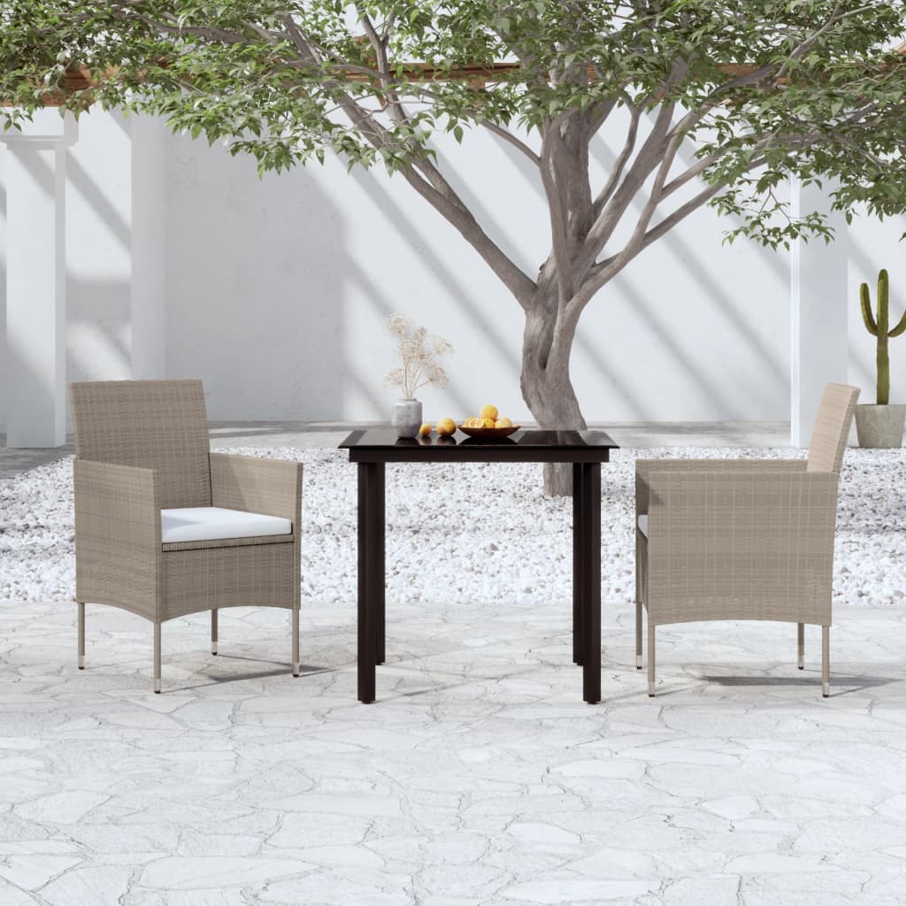 vidaXL Set mobilier de grădină, cu perne, 3 piese, bej și negru vidaXL Set mobilier de grădină, cu perne, 3 piese, bej și negru