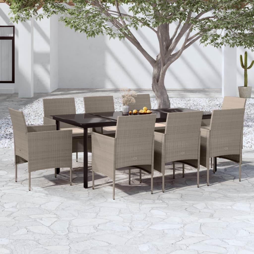 vidaXL Set mobilier de grădină cu perne,bej și negru, 9 piese vidaXL Set mobilier de grădină cu perne,bej și negru, 9 piese