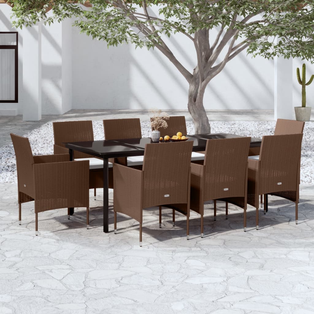 vidaXL Set mobilier de grădină cu perne, 9 piese, maro și negru