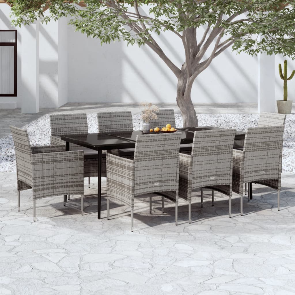 vidaXL Set mobilier de grădină cu perne, 9 piese, gri și negru vidaXL Set mobilier de grădină cu perne, 9 piese, gri și negru